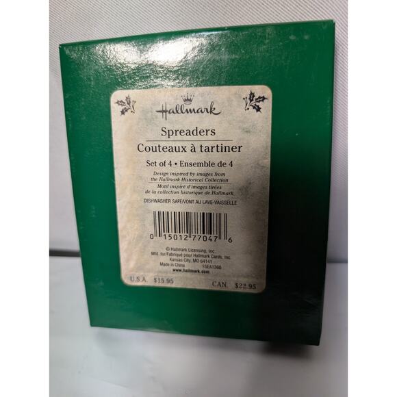 Vintage Set of 4 Hallmark Christmas Cheese Spreaders Old World Santa Stainless - Picture 2 of 4